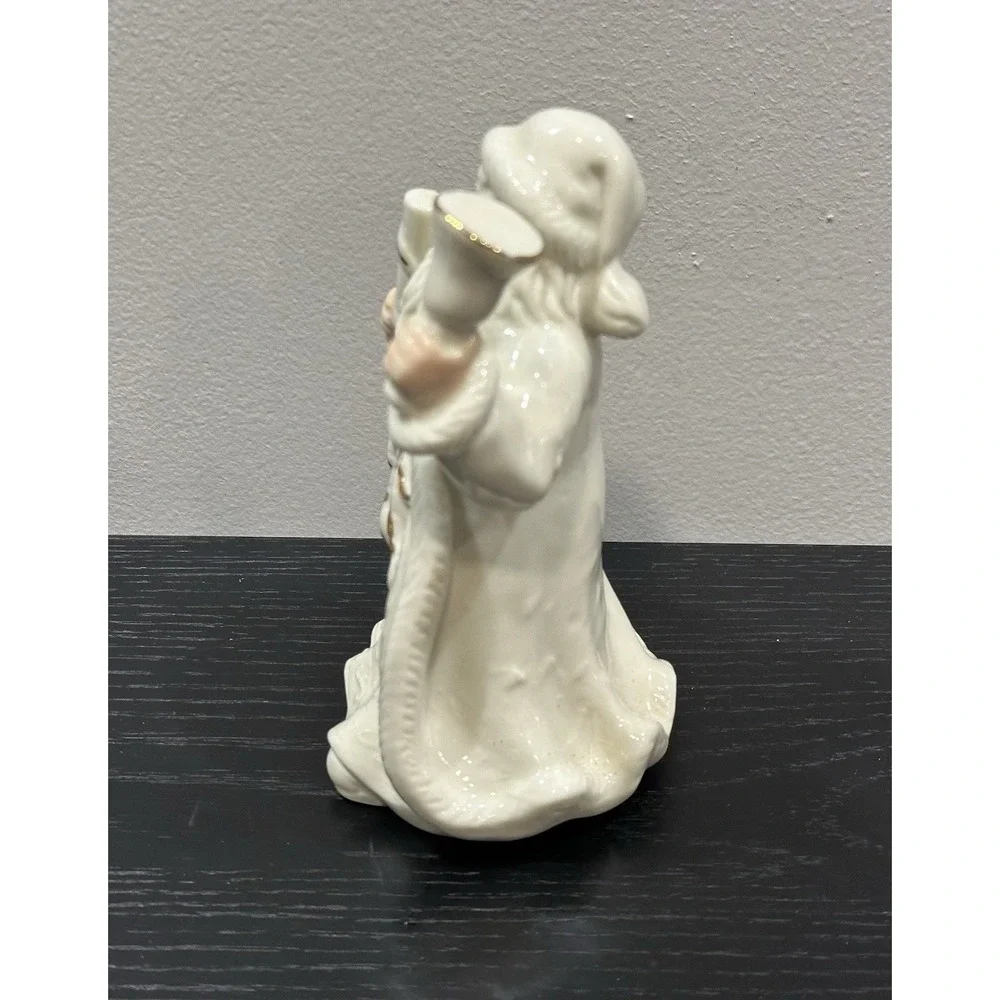 Vintage K's Collection White Porcelain Santa Claus‎ Figurine Gold Bell Staff 6